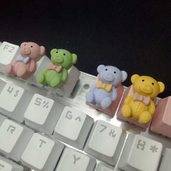 Pink handmade cute bear keycaps are suitable for most cherry MX (+) axis mechanical keyboard ESC R4 keycaps set